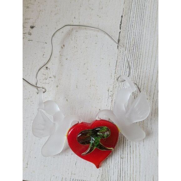 Dove heart mistletoe ornament Xmas decor bird Frost - Picture 2 of 6